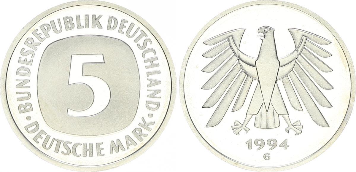 Deutschland Bundesrepublik 5 Mark 1994 G 5 DM Kursmünze 1994G TOP