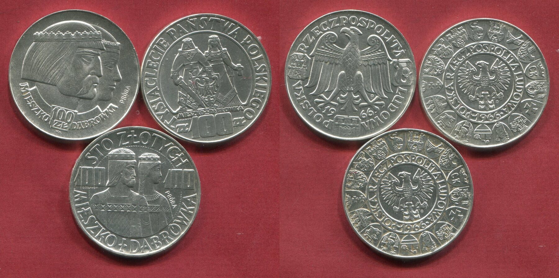 Polen Poland 3 x 100 Zloty 2 x PRÓBA Pattern Probe 3 x 1966 1000 Years