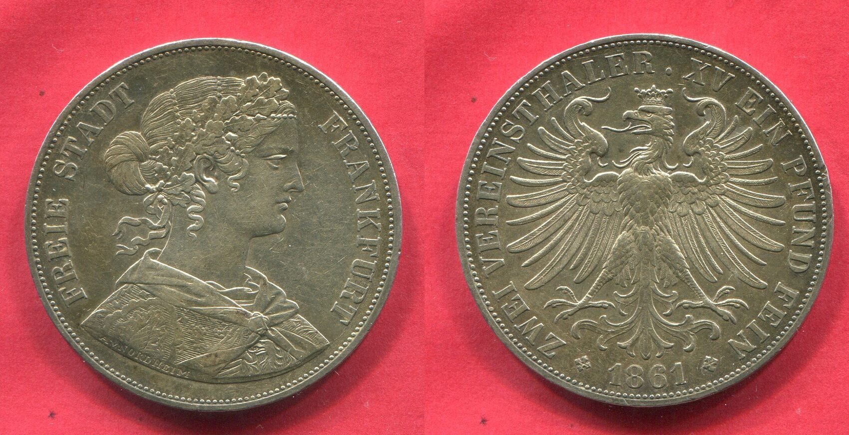 Frankfurt Germany Deutschland 2 Taler Doppeltaler 1861 Frauenkopf AU