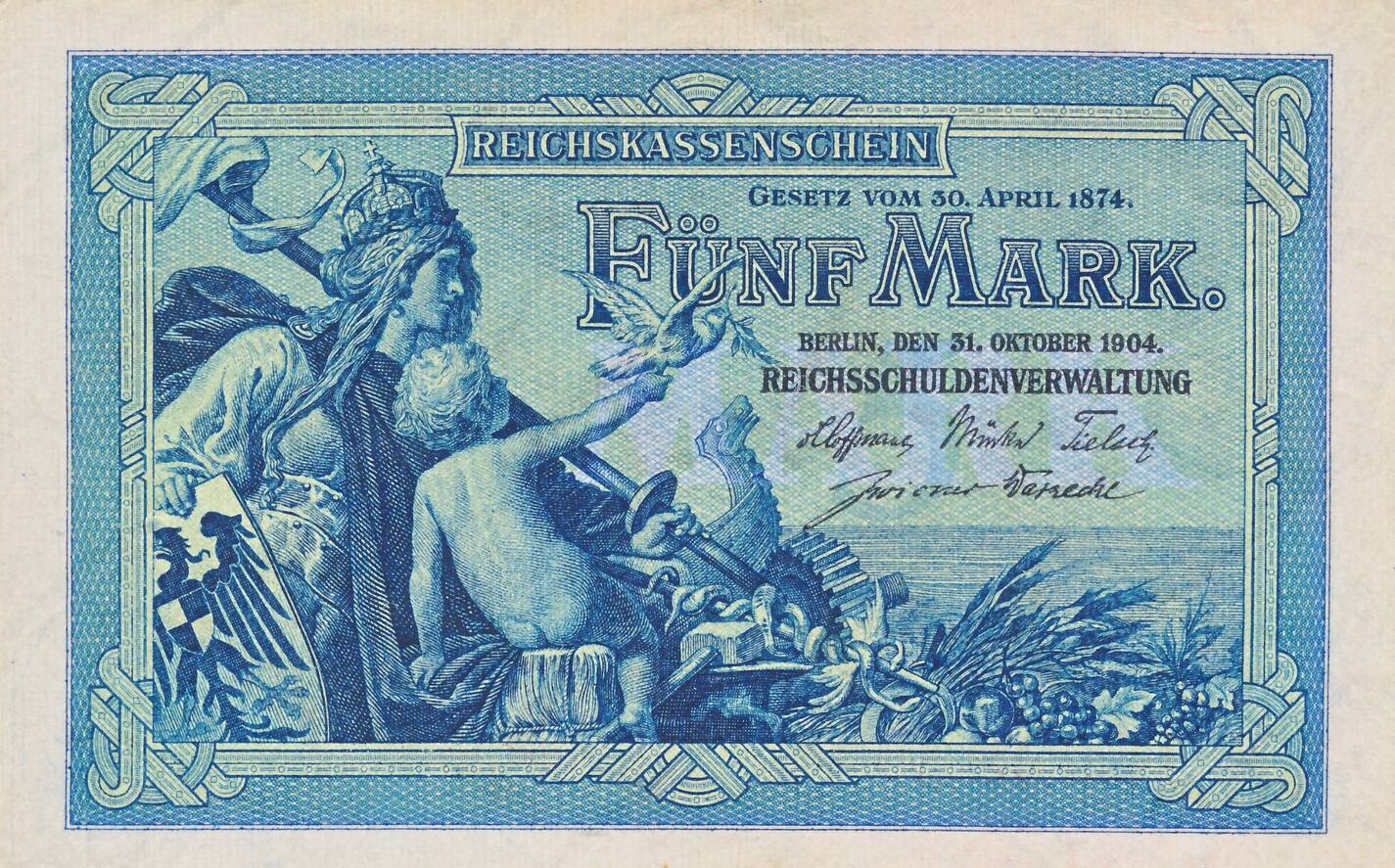 Deutschland Deutsches Reich 5 Reichskassenschein Mark 1904 Geldschein