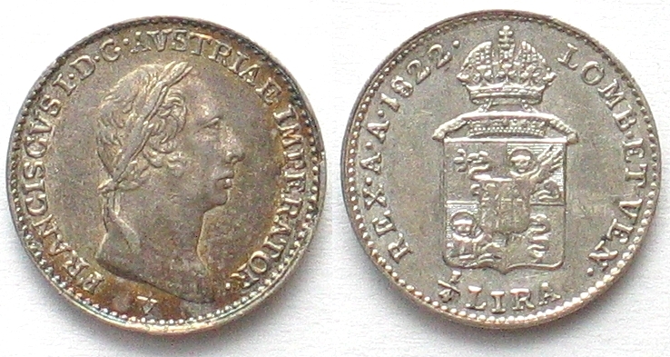 Italien Lombardei Italy LOMBARDY VENETIA 1 4 Lira 1822 V FRANZ I