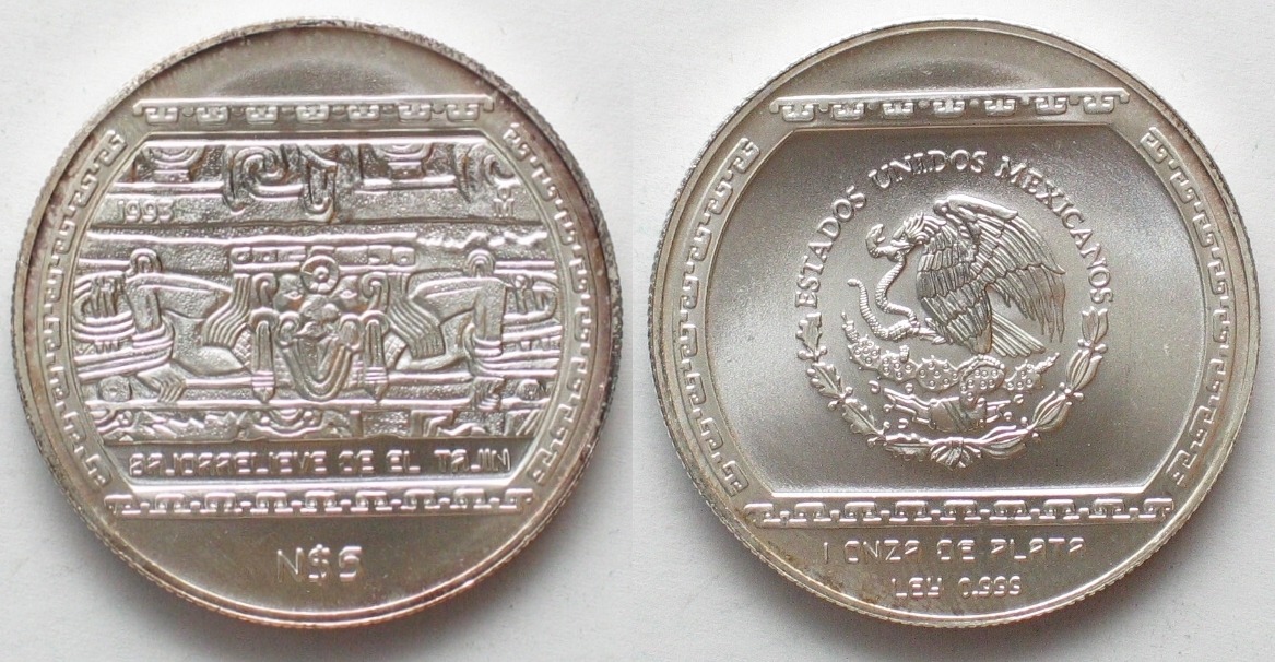 Mexiko Mexico New Pesos Aztec Bajorrelieve De El Tajin Silver