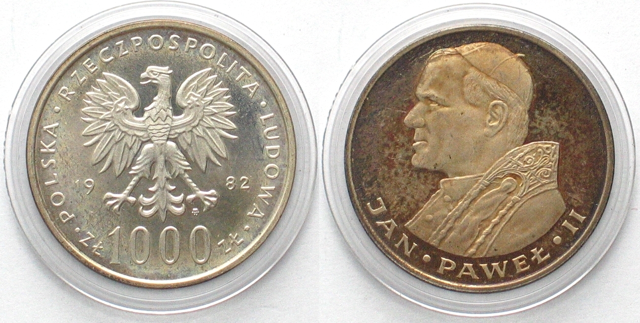 Polen POLAND 1000 Zlotych 1982 POPE JOHN PAUL II Silver Proof RARE