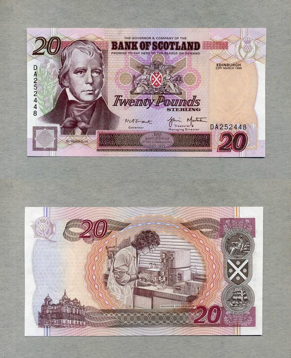 Bank Of Scotland 20 Pounds 22 3 1999 P 121c Unc GEM UNC MA Shops   4220 P121c 1543 C 