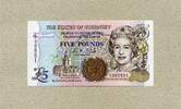 Guernsey 5 Pounds - Elizabeth II - Town Church (St. Peter Port) - Fort Grey, Hanois Leuchtturm - -