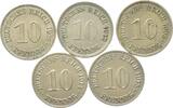 Deutschland 5 x 10 Pfennig Lot von 5 X 10 Pfennig grosser Adler -
