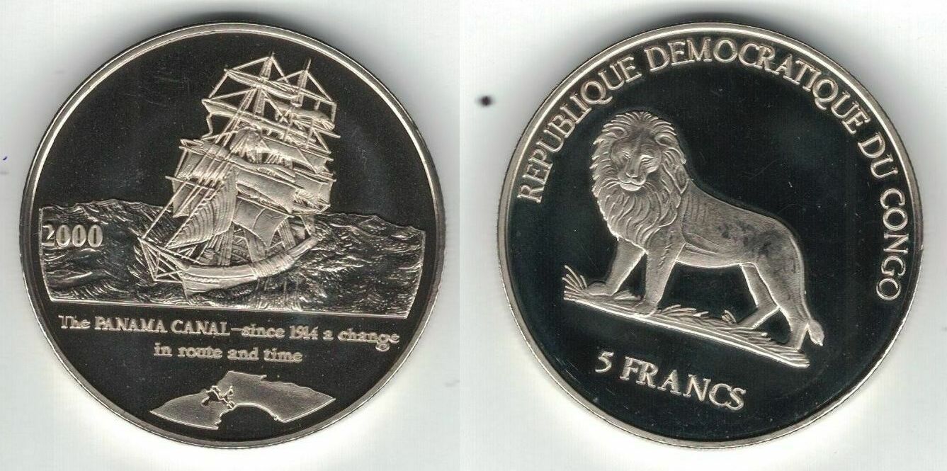 5 FRANCS CONGO RARE BU COIN 2000 YEAR KM#24 SHIP PANAMA CANAL | MA