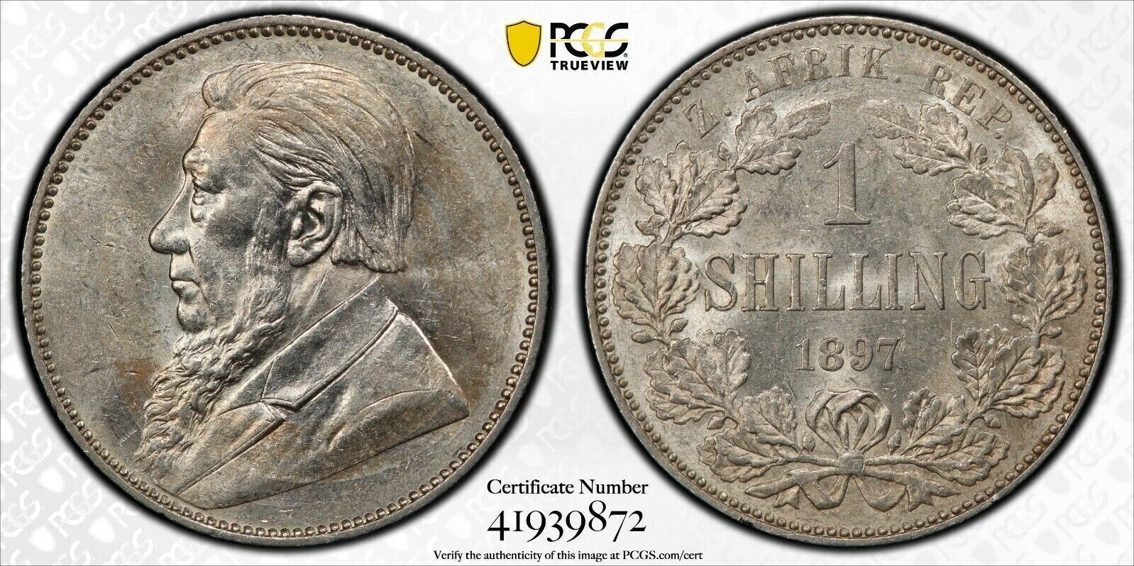 1 SHILLING 1897 SOUTH AFRICA SILVER UNC COIN YEAR KM#5 PCGS