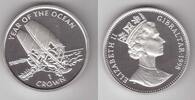 1 CROWN GIBRALTAR SILVER PROOF COIN YEAR KM#748a YEAR OCEAN Sailboarding -