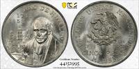 5 PESO MEXICO SILVER UNC COIN YEAR KM#468 HIDALGO PCGS GRADING MS65 -
