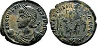 Roman Empire AE2 (Maiorina) CONSTANS AE2 (Maiorina). EF+/EF. Constantinople mint. Emperor and Barbarian. -