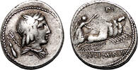 Roman Republic  L. Julius Bursio AR Denarius. VF+. Rome mint, 85 BC. Quadriga.