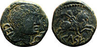 Roman Provincial As CELTIC AE As. VF+. Bilingual issue. Circa 45-44 BC. Horseman. -