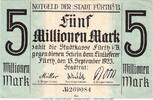 DE 5 Mio. Notgeld Stadt Fürth , 5 Million Mark Schein in gbr. Keller 1654.g von 1923 , BAY -