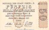 DE 50 Mio. Notgeld Stadt Fürth , 50 Million Mark Schein in gbr. Keller 1654.h von 1923 BAY -