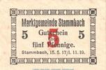 Notgeld DE 5 Pf. Notgeld Marktgemeinde Stammbach , 5 Pfennig Schein in kfr. Tieste 7070.05.85 BAY -