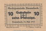 Notgeld DE 10 Pf. Notgeld Marktgemeinde Stammbach, 10 Pfennig Schein in kfr. Tieste 7070.05.02 BAY -