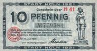 DE 10 Pf. Notgeld Stadt Köln , 10 Pfennig Schein in kfr. Tieste 3565.105.65 , 1921 RHL -