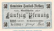 Notgeld DE 50 Pf. Notgeld Tambach Dietharz , 50 Pfennig Schein in kfr. Tieste 7260.05.10 von 1917 -
