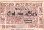 DE 25 Mk. Notgeld Stadt Coblenz , 25 Mark Überdruck in kfr. Geiger 082.W3 von 1922 , RHL -