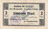 Inflation 2 Mio. Mk. Tonndorf Lohe , Banknote 2 Millionen Mark Schein in gbr. Keller 5184.b Inflation -
