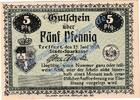 Notgeld De 5 Pf. o.Kn. Treffurt , Notgeld 5 Pfennig -Muster- Schein in kfr. Tieste 7415.05.20.M , 1920 -
