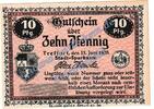 Notgeld De 10 Pf. o.Kn. Treffurt , Notgeld 10 Pfennig -Muster- Schein in kfr. Tieste 7415.05.21.M , 1920 -