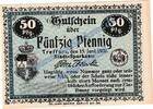 Notgeld De 50 Pf. o.Kn. Treffurt , Notgeld 50 Pfennig -Muster- Schein in kfr. Tieste 7415.05.22.M , 1920 -