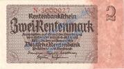 Rentenbank 2 Mk. -7 stellig- Rentenbanknote , 1 Mark -7 Stellig- in kfr. DEU-223.a, Ros.167, P.174 von 1937 -