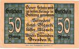 Notgeld De 50 Pf. Dresden , Notgeld 50 Pfennig -Hotel Blesch- in kfr. M-G 290.1 , Sachsen o.D. -