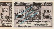 Notgeld De 100 Pf. -Fehldruck- Thale , Notgeld 100 Pfennig --Zeilenabstand-- in kfr. M-G 1320.4... SA von 1921 -