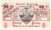 Notgeld De 50 Pf. Nr.1 -Aufdruck lila- Gotha , Notgeld 50 Pfennig Nr.1 -Gauturnfest- in kfr. M-G 456.3.a Thüringen 1921 -