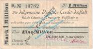 Großnotgeld Inflation 1 Mio. Mk. Chemnitz , Banknote 1 Million Mark Schein in gbr. Keller 751.a , Sachsen 1923 -
