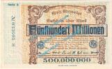 Großnotgeld Inflation 500 Mio. Mk. Ahrweiler , Notgeld 500 Millionen Mark Schein in gbr. Keller 28.a Rheinland 1923 -