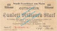 Großnotgeld 100 Mio. Mk. Frankfurt M. Notgeld 100 Millionen Mark -braun- in kfr. Keller 1522.k-r , Hessen -