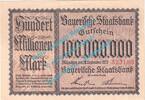 Großnotgeld Inflation 100 Mio. Mk. München , Notgeld 100 Millionen Mark Schein in f-kfr. Keller 3657.e Bayern 1923 -