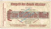 Großnotgeld Inflation DE 1 Mia. Mk. Mainz , Notgeld 1 Milliarde Mark Schein in gbr. Keller 3423.o , Hessen von 1923 -