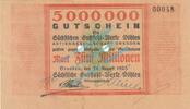 Inflation DE 5 Mio. Mk. Dresden , Notgeld 5 Millionen Mark Schein in gbr. Bühn 1204.13 , Sachsen 1923 -