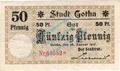Notgeld DE 50 Pf. Gotha , Notgeld 50 Pfennig Schein in gbr. Tieste 2395.50.01 , Thüringen von 1917 -
