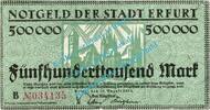 Inflation DE 500.000 Mk. Erfurt , Notgeld 500.000 Mark Schein in gbr. Keller 1377.e , Thüringen von 1923 -