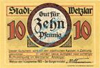 Notgeld De 10 Pf. Wetzlar , Notgeld 10 Pfennig Schein -B- in kfr. Tieste 7875.10.35 Rheinland 1920 -