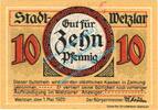 Notgeld DE 10 Pf. Wetzlar , Notgeld 10 Pfennig -Mai- in kfr. Tieste 7875.10.25 , Rheinland 1920 -