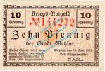Notgeld DE 10 Pf. Wetzlar , Notgeld 10 Pfennig Schein in kfr. Tieste 7875.10.20 , Rheinland 1918 -