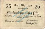 Notgeld DE 25 Pf. Waltrop , Notgeld 25 Pfennig Schein in gbr. Tieste 7690.05.01 , Westfalen 1920 -
