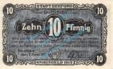 Notgeld De 10 Pf. Herford , Notgeld 10 Pfennig Schein in kfr. Tieste 2945.05.16 Westfalen von 1917 -