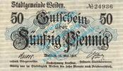 Notgeld DE 50 Pf. Weiden , Notgeld 50 Pfennig Schein in kfr. Tieste 7760.05.01 , Bayern von 1917 -