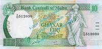 Malta 10 Liri Banknote Malta , 10 Liri Schein -Tauben Li.- von 1967-1989 in unc - kfr -