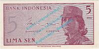 Indonesien - Indonesia 5 Sen Banknote Indonesien - Indonesia , 5 Sen Schein von 1964 in unc - kfr -