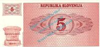 Slowenien - Slovenia 5 Tolar Banknote Slowenien - Slovenia , 5 Tolarjev Schein von 1990 in unc - kfr -