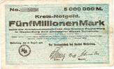 Inflation DE 5 Mio. Mk. Westerburg , Banknote 5 Millionen Mark Schein in s-gbr. Keller 5579.a , Hessen -